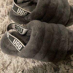UGG Charcoal Fluffy Slides